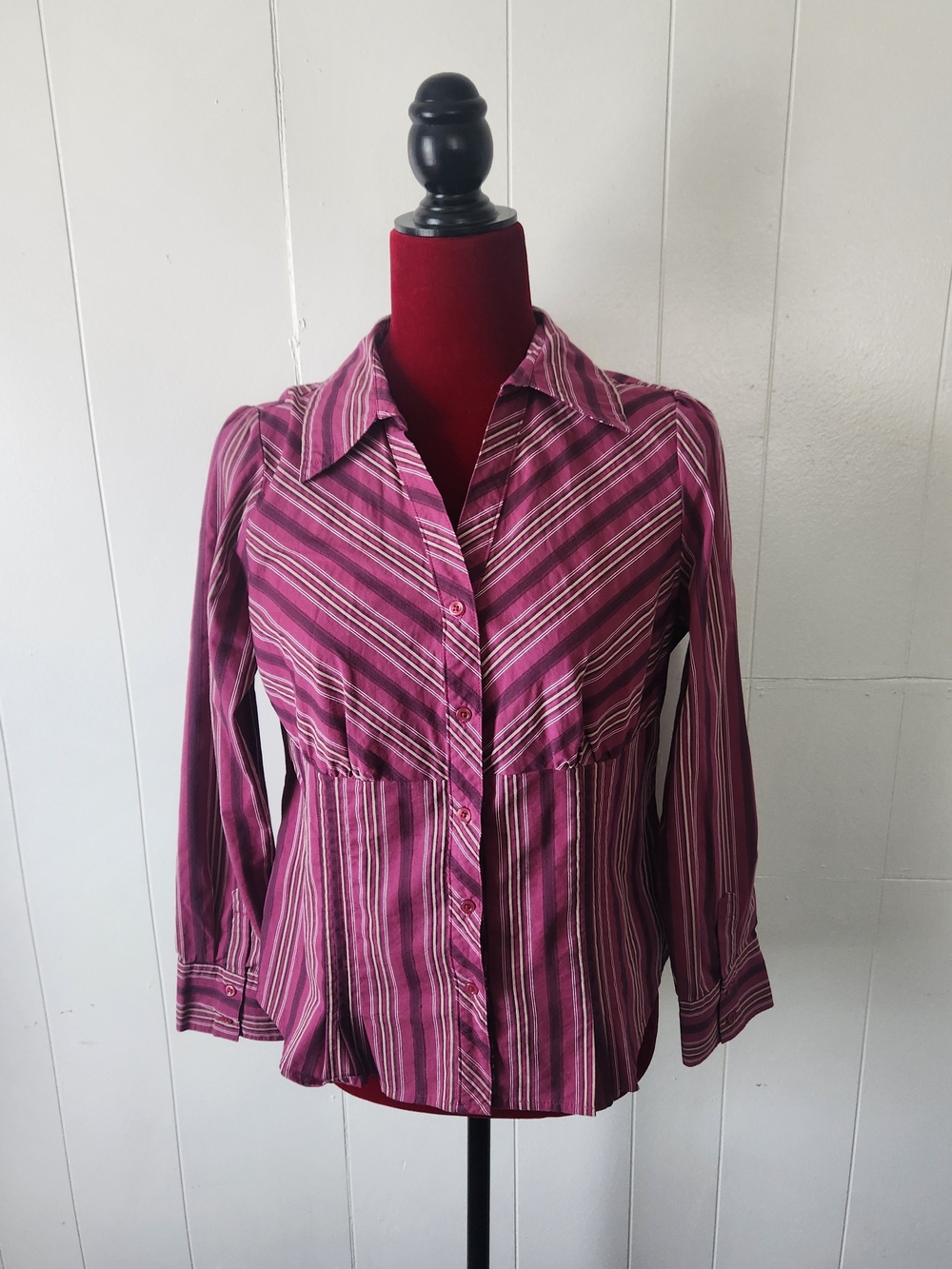Women’s Purple Striped Button-Front Blouse